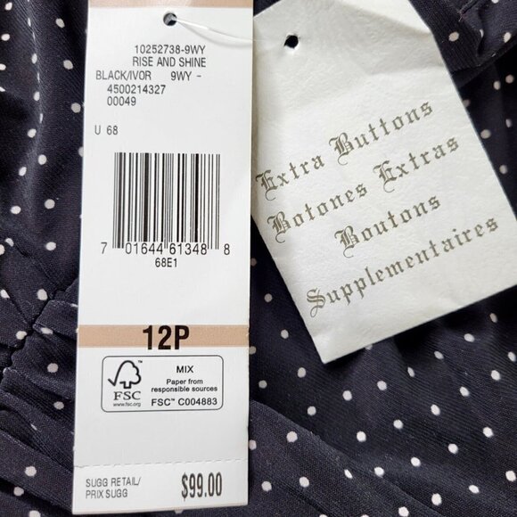 Evan Picone Halter Dress Size 12P Black Ivory Polka Dot Button Front Pockets New - Picture 5 of 12